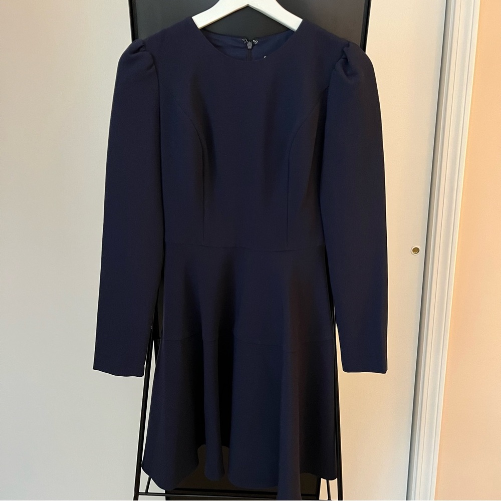 Gal Meets Glam Collection Celeste Long Sleeve Fit & Flare Dress in Navy Size 00